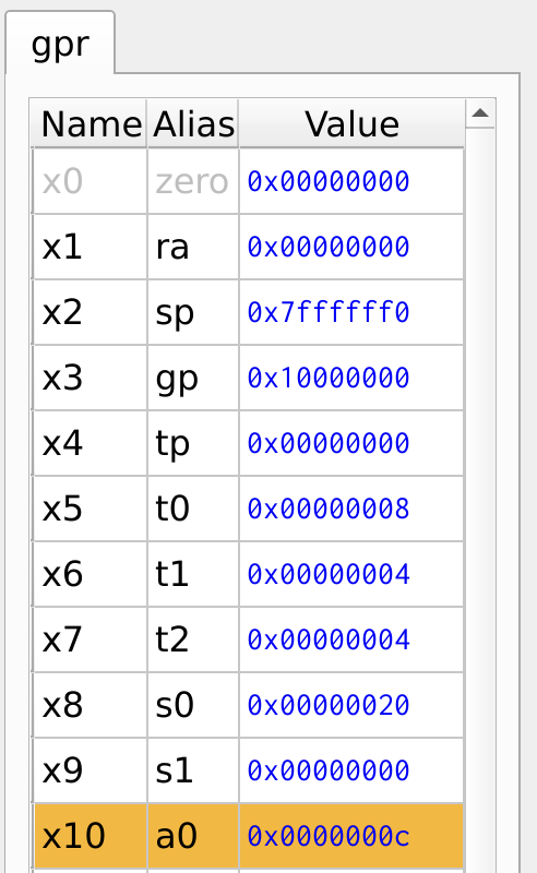 Figure 12: Register Values
