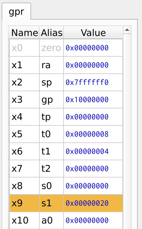 Figure 14: Register Values