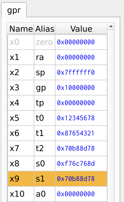 Figure 10: Register Values